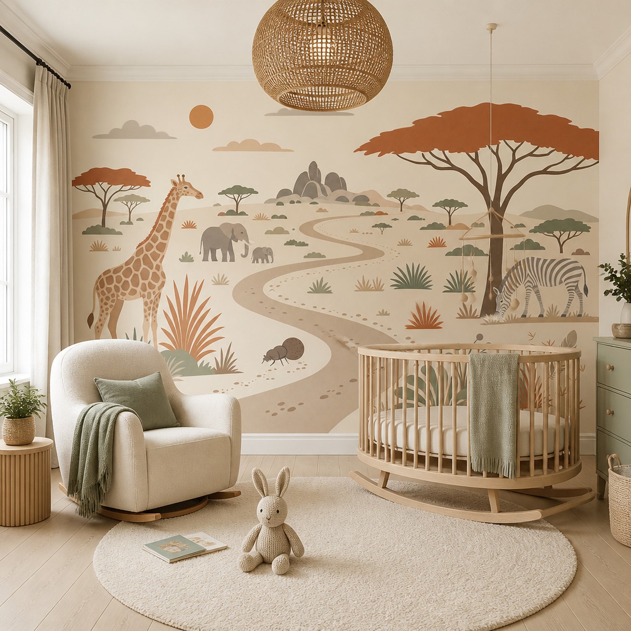 Safari Animals Wallpaper Neutral Savanna Landscape Wall Mural