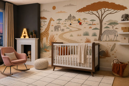 Safari Animals Wallpaper Neutral Savanna Landscape Wall Mural