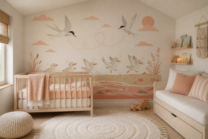 Seaside Birds Wallpaper Soft Nursery Beach Scene Wall Mural