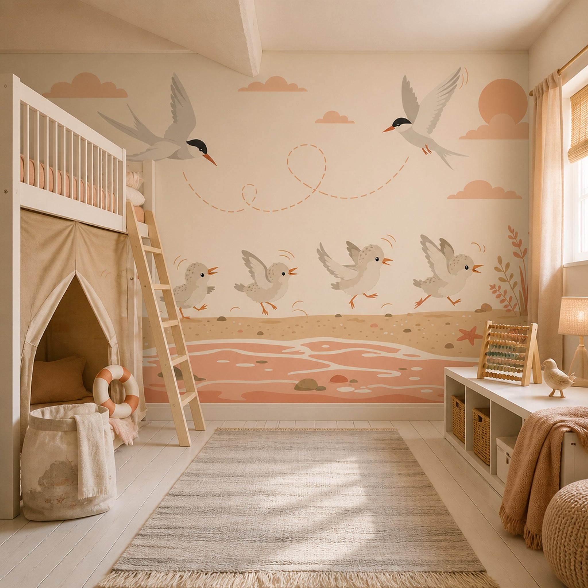 Seaside Birds Wallpaper Soft Nursery Beach Scene Wall Mural