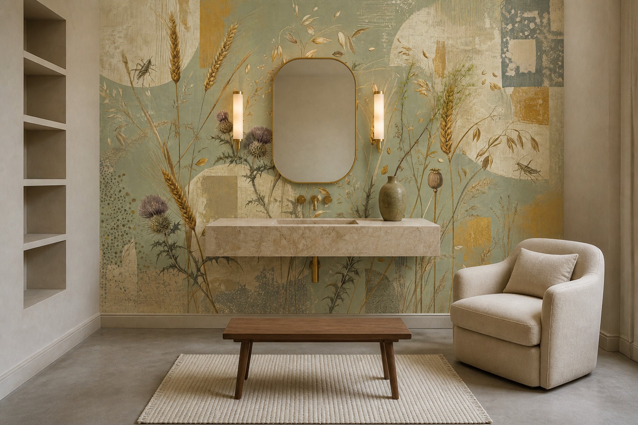 Botanical Meadow Wallpaper Sage Green Wildflower Wall Mural
