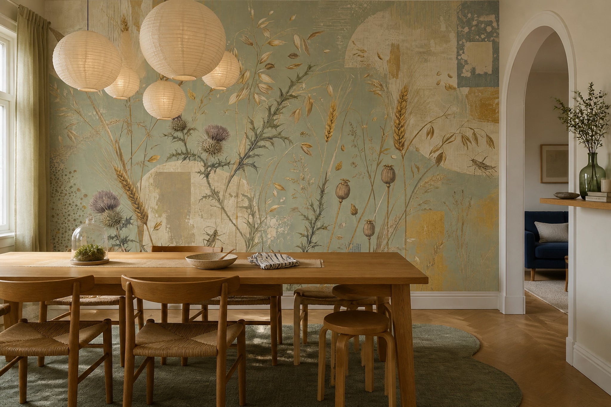 Botanical Meadow Wallpaper Sage Green Wildflower Wall Mural