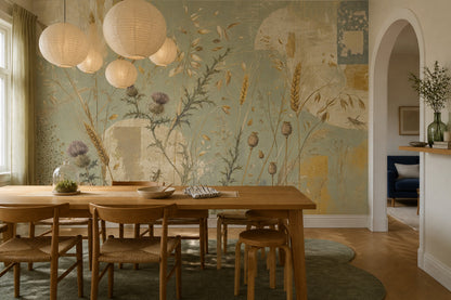 Botanical Meadow Wallpaper Sage Green Wildflower Wall Mural