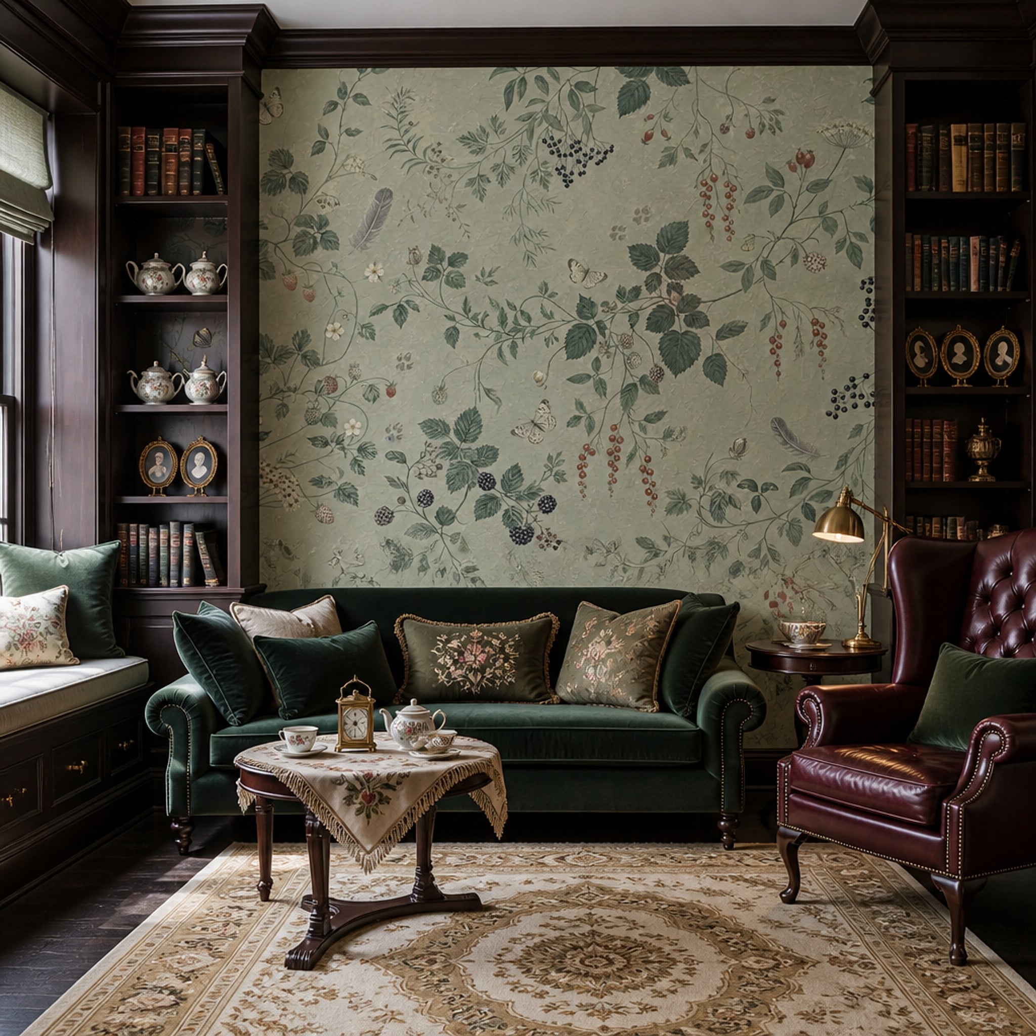 Botanical Vine Wallpaper Soft Green Berries Wall Mural