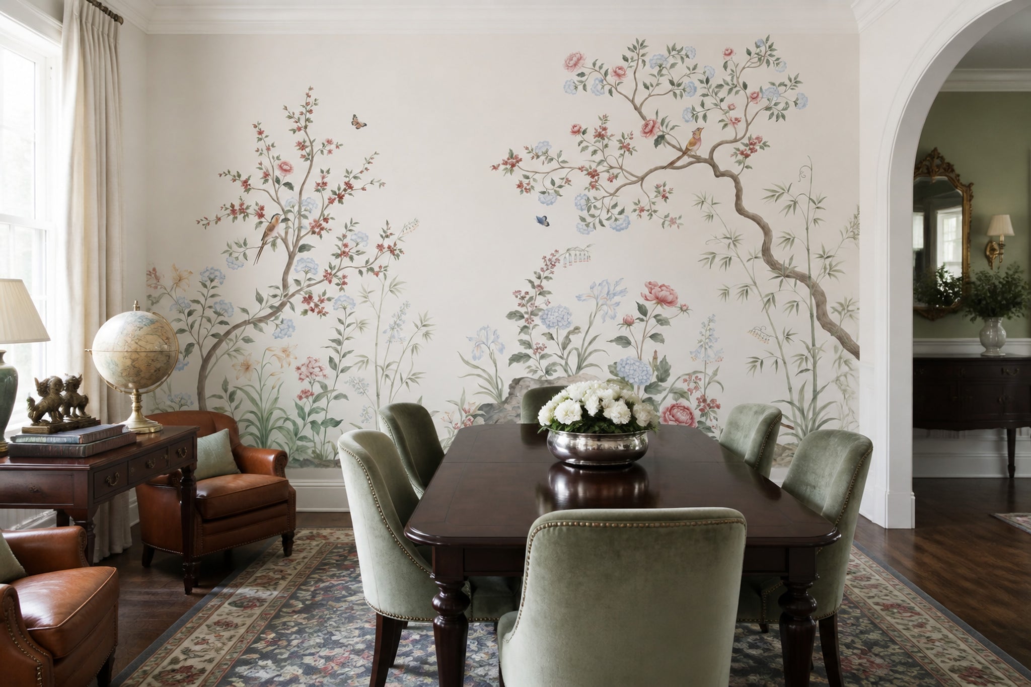 Botanical Bird Wallpaper Chinoiserie Branches Floral Wall Mural