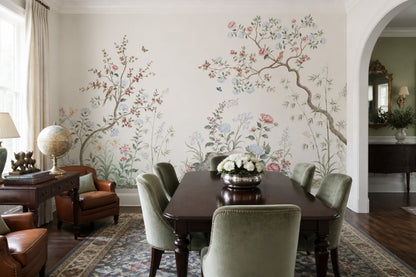 Botanical Bird Wallpaper Chinoiserie Branches Floral Wall Mural