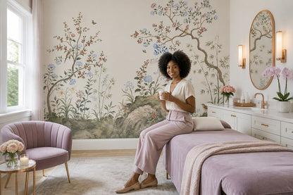 Botanical Bird Wallpaper Chinoiserie Branches Floral Wall Mural