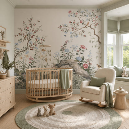 Botanical Bird Wallpaper Chinoiserie Branches Floral Wall Mural