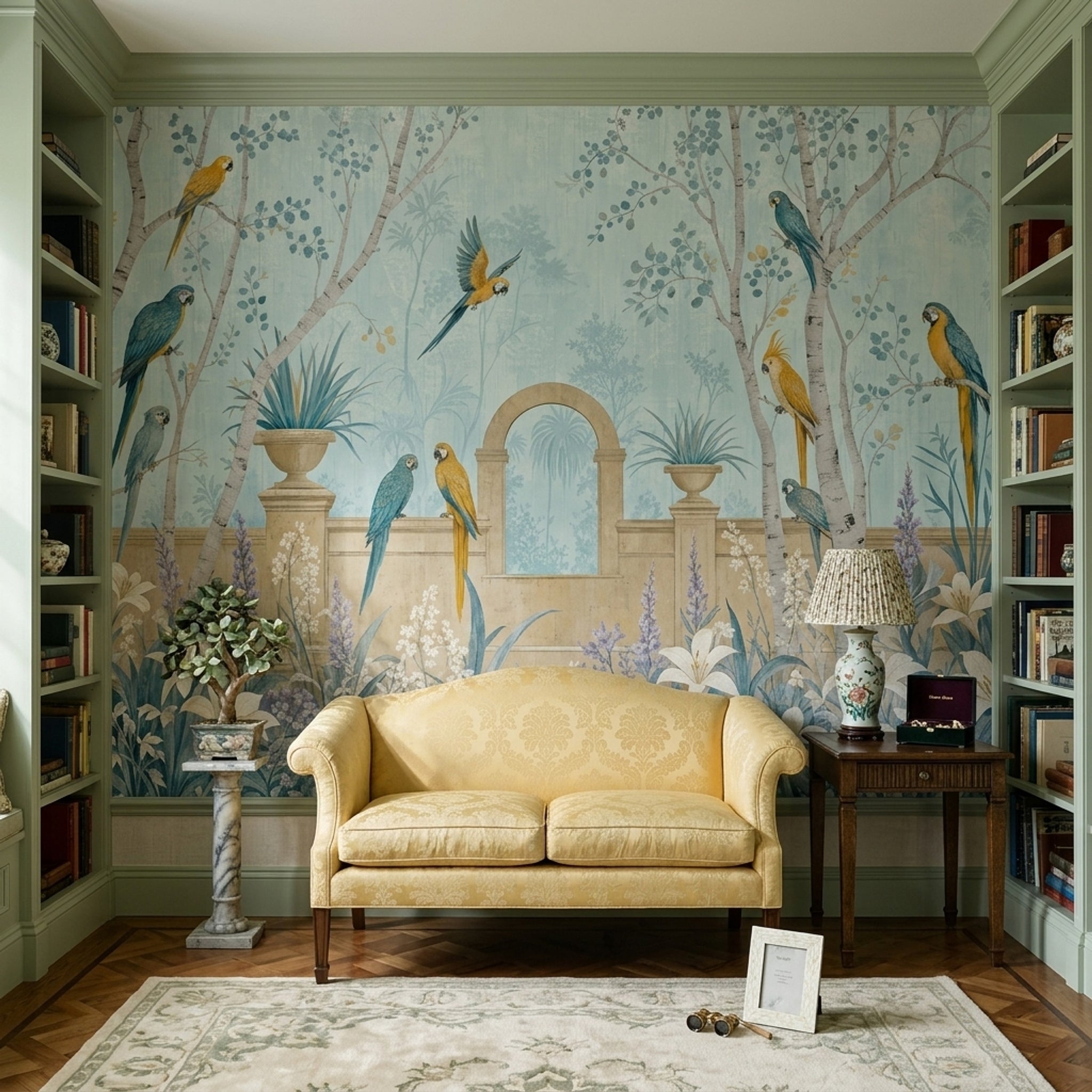 Tropical Parrot Wallpaper Blue Garden Scene Wall Mural