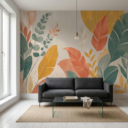 Abstract Botanical Wallpaper Oversized Colorful Leaves Wall Mural
