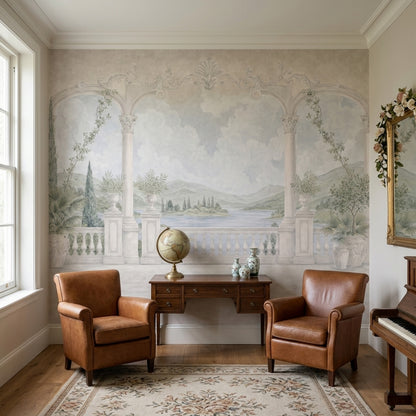 Classical Landscape Wallpaper Trompe L'Oeil Columns Wall Mural