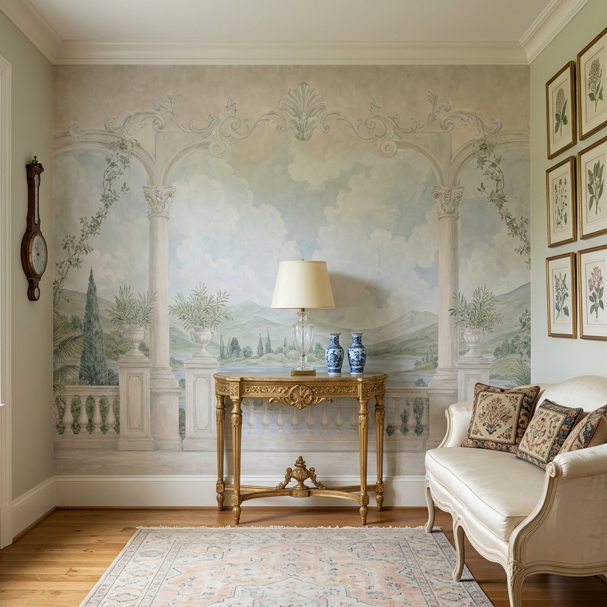 Classical Landscape Wallpaper Trompe L'Oeil Columns Wall Mural