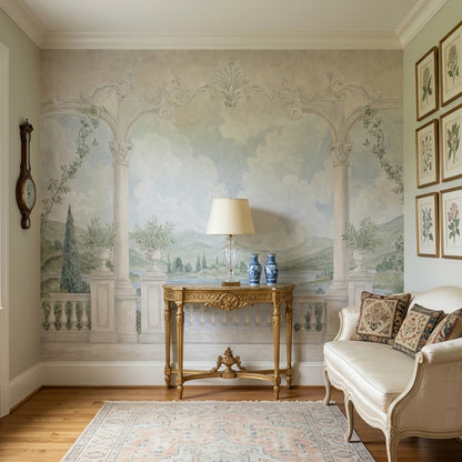 Classical Landscape Wallpaper Trompe L'Oeil Columns Wall Mural
