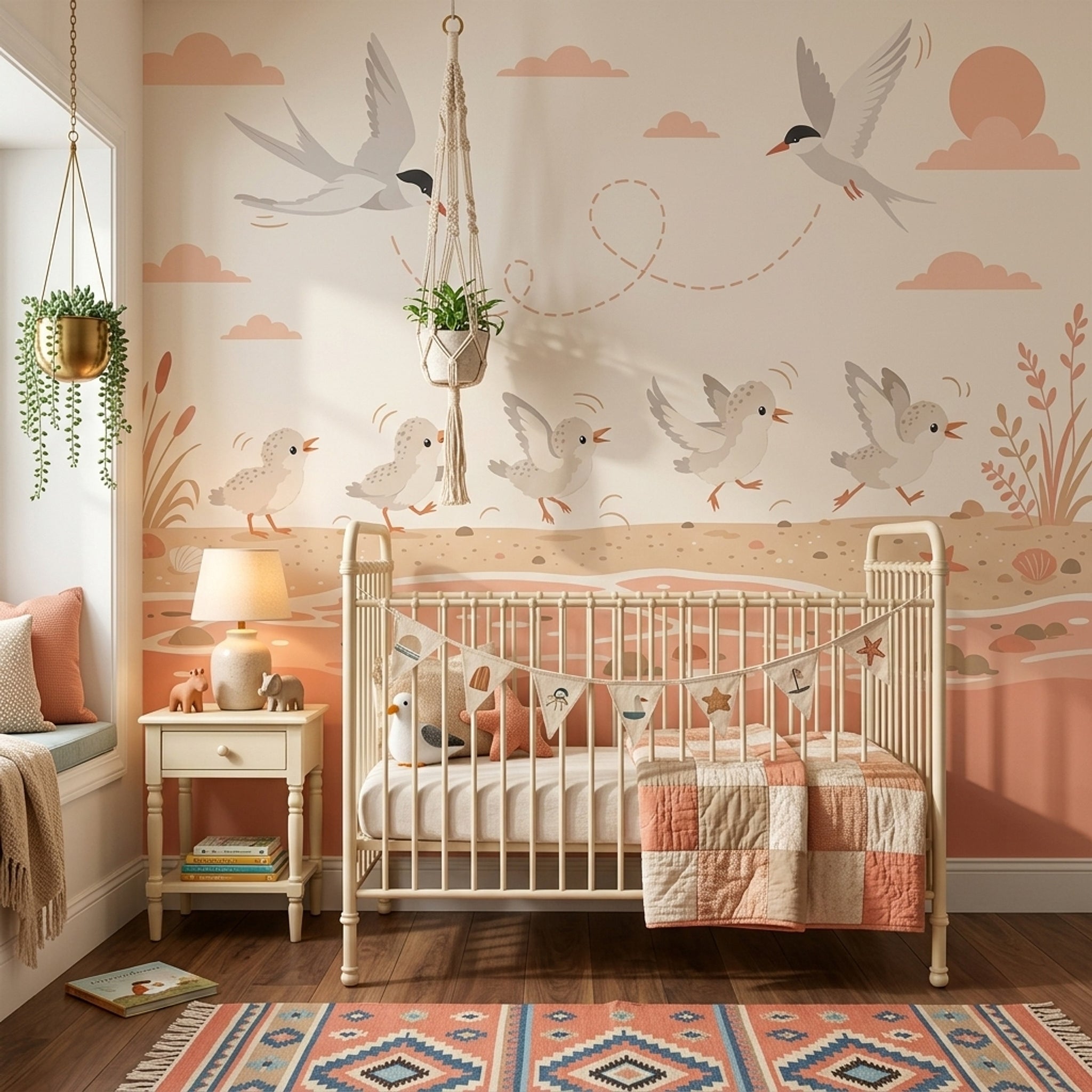 Seaside Birds Wallpaper Soft Nursery Beach Scene Wall Mural