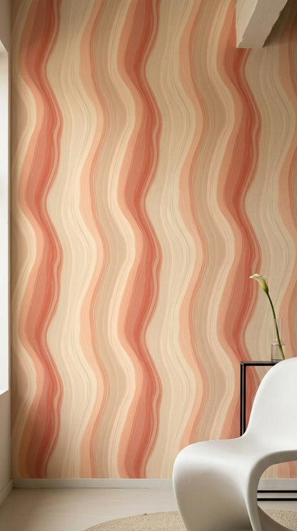 Wavy Stripes Wallpaper Abstract Cream Decorative Mural