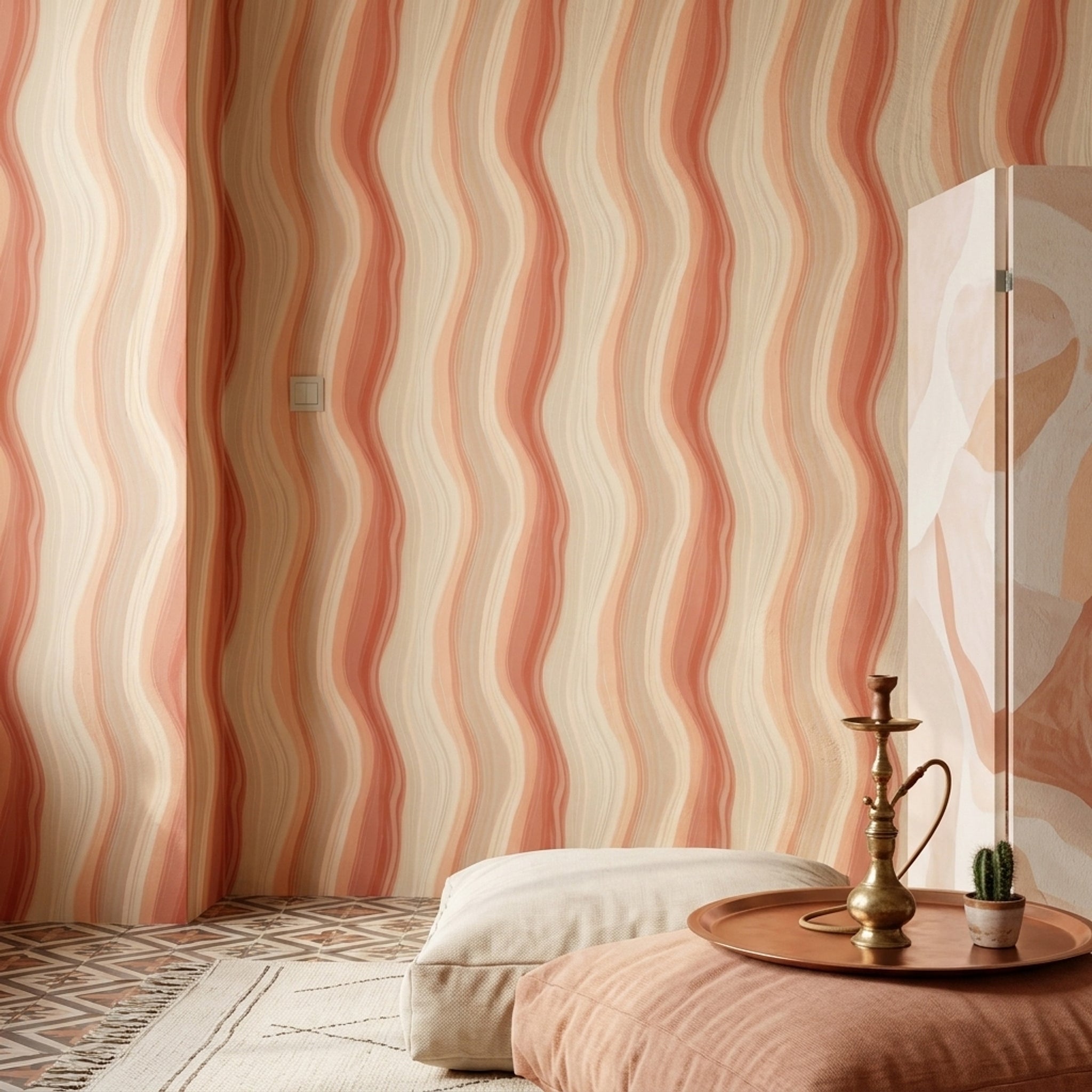 Wavy Stripes Wallpaper Abstract Cream Decorative Mural