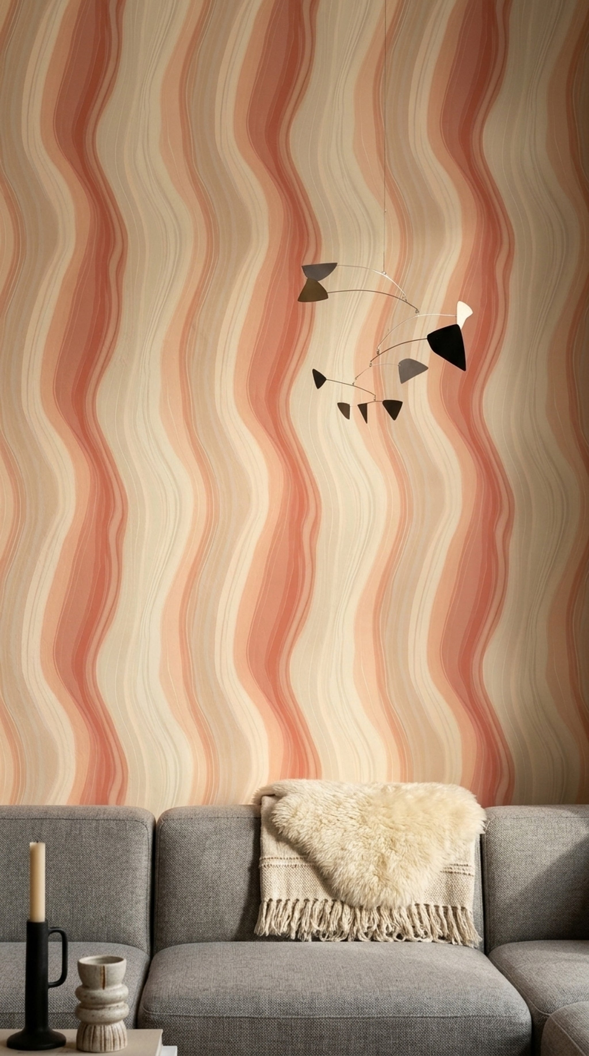 Wavy Stripes Wallpaper Abstract Cream Decorative Mural