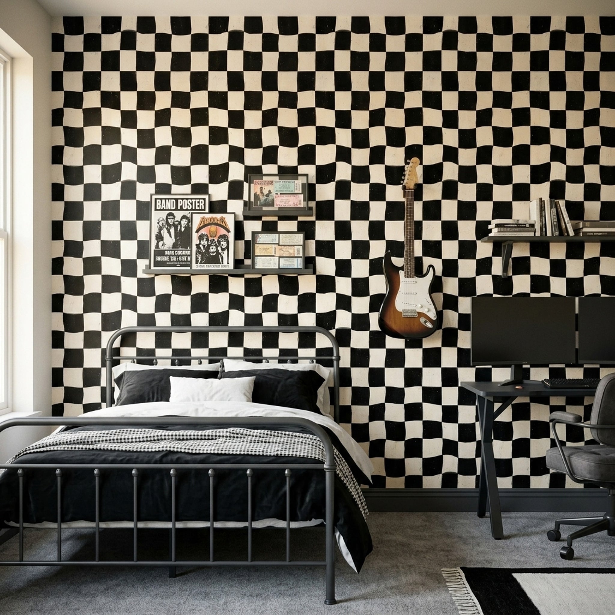 Checkerboard Wallpaper Wavy Squares Removable Distressed Texture Wall Double Roll