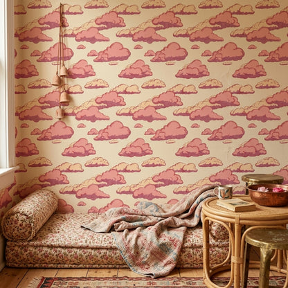 Pink Clouds Wallpaper Sky Removable Whimsical Wall Double Roll