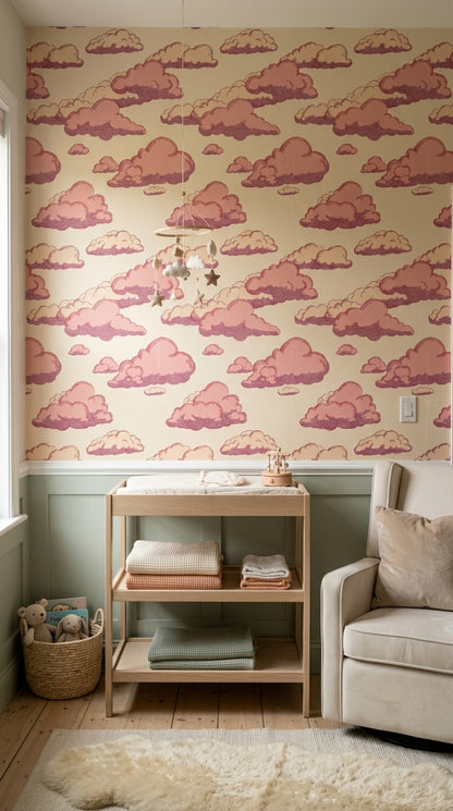 Pink Clouds Wallpaper Sky Removable Whimsical Wall Double Roll