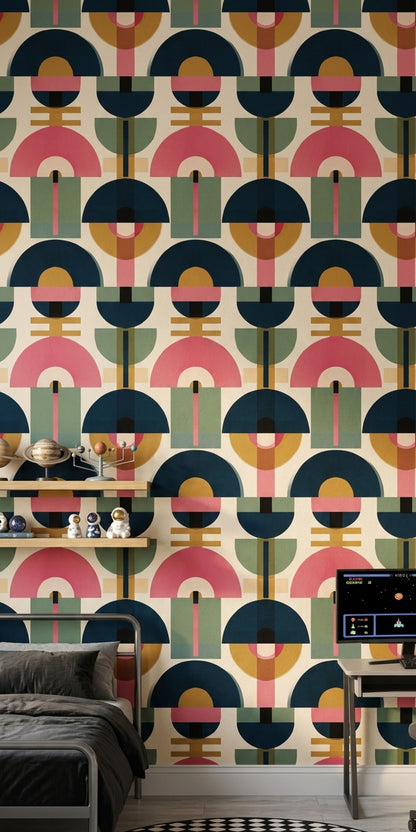 Mid Century Modern Wallpaper Geometric Shapes Retro Removable Wall Decor
