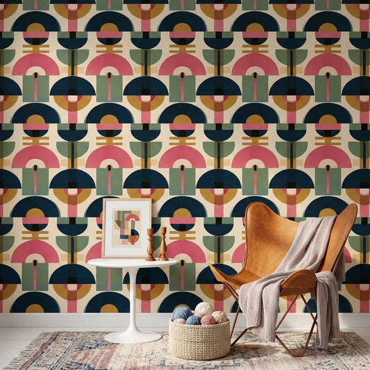 Mid Century Modern Wallpaper Geometric Shapes Retro Removable Wall Decor