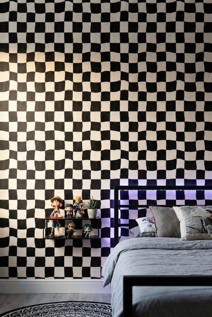 Checkerboard Wallpaper Wavy Squares Removable Distressed Texture Wall Double Roll
