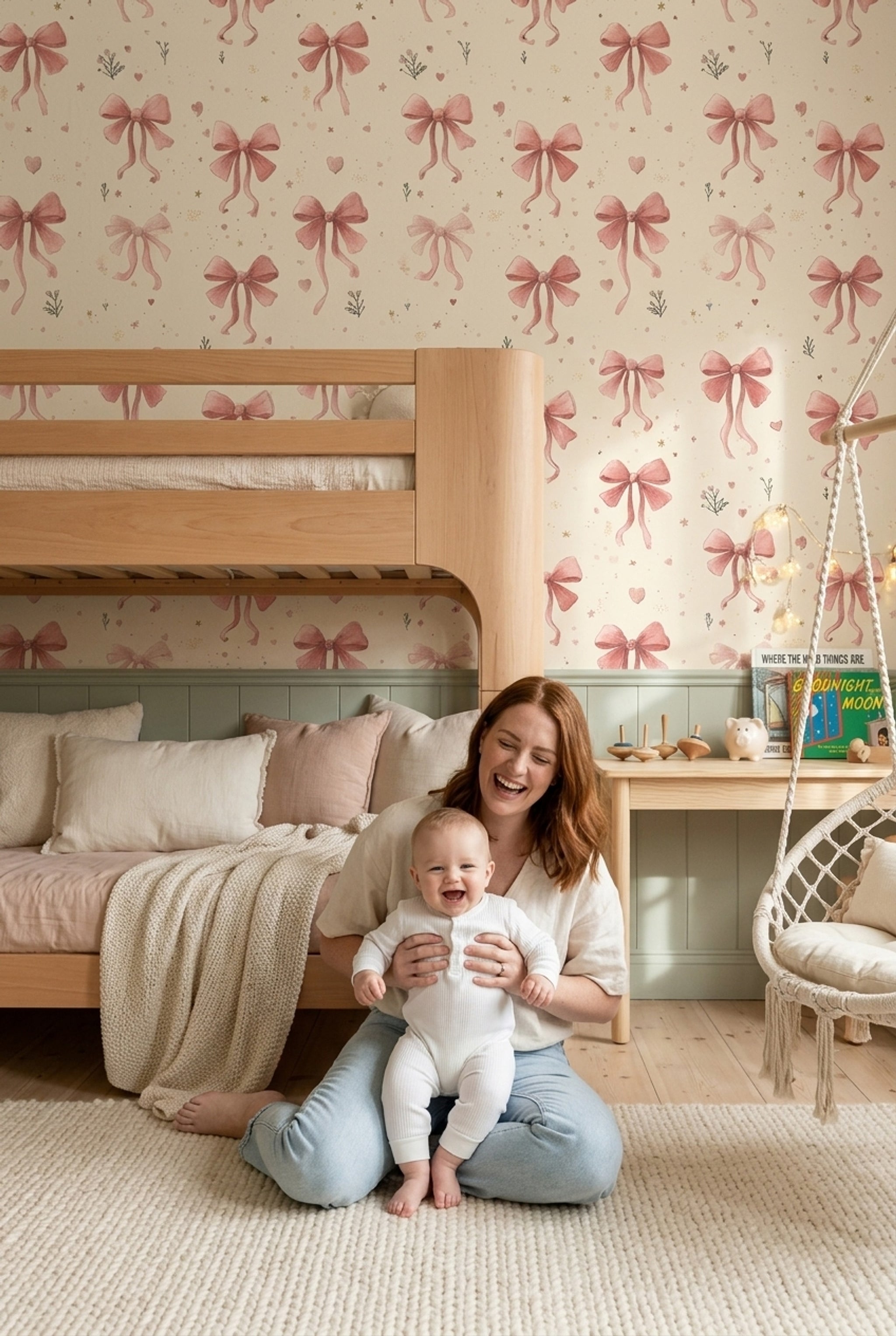 Pink Bows Wallpaper Cream Background Romantic Decorative Mural