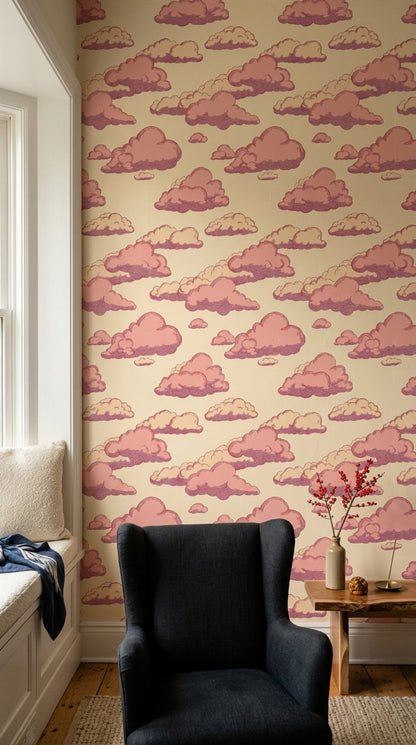 Pink Clouds Wallpaper Sky Removable Whimsical Wall Double Roll