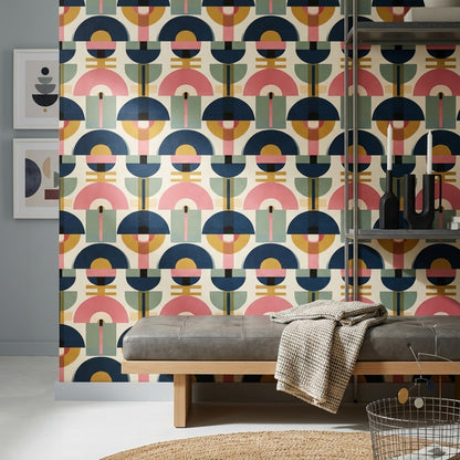 Mid Century Modern Wallpaper Geometric Shapes Retro Removable Wall Decor
