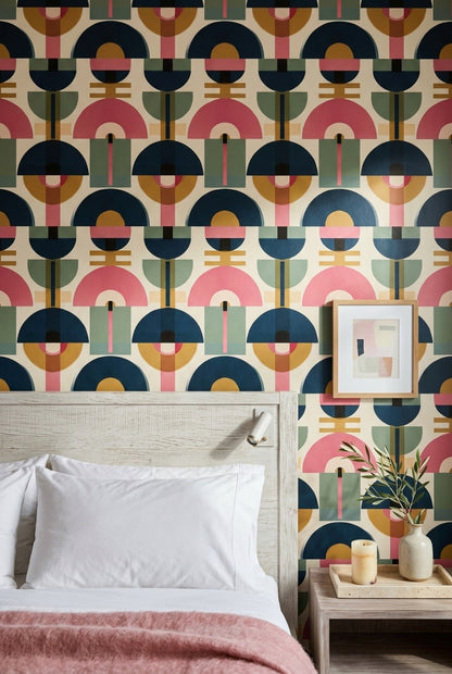 Mid Century Modern Wallpaper Geometric Shapes Retro Removable Wall Decor