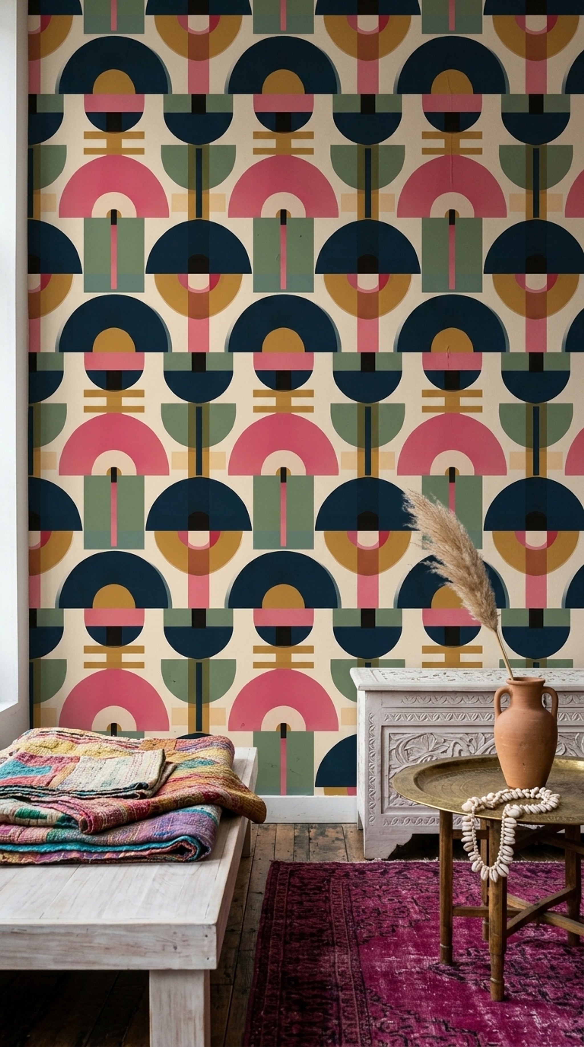 Mid Century Modern Wallpaper Geometric Shapes Retro Removable Wall Decor