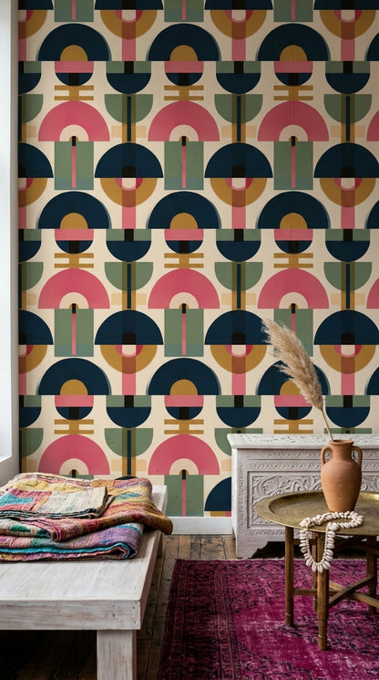 Mid Century Modern Wallpaper Geometric Shapes Retro Removable Wall Decor