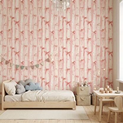 Pink Bows Wallpaper Ribbons Removable Watercolor Wall Double Roll