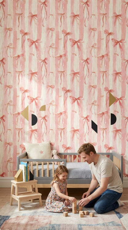Pink Bows Wallpaper Ribbons Removable Watercolor Wall Double Roll