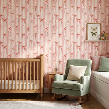Pink Bows Wallpaper Ribbons Removable Watercolor Wall Double Roll