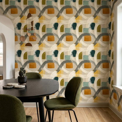 Abstract Wallpaper Brushstrokes Geometric Blocks Decorative Mural