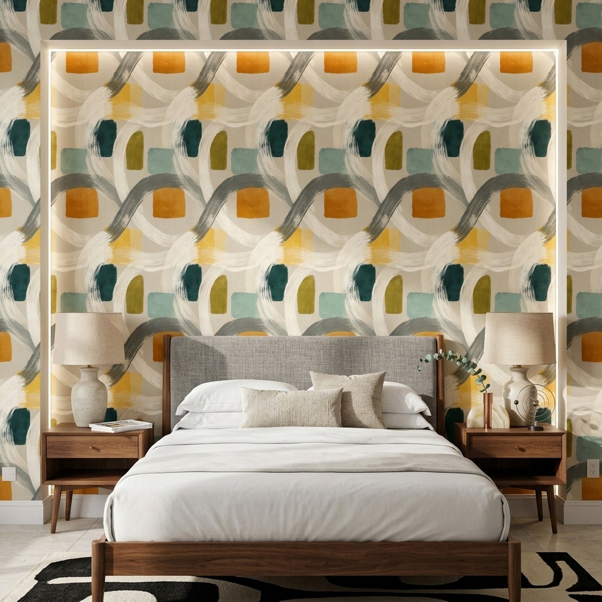 Abstract Wallpaper Brushstrokes Geometric Blocks Decorative Mural