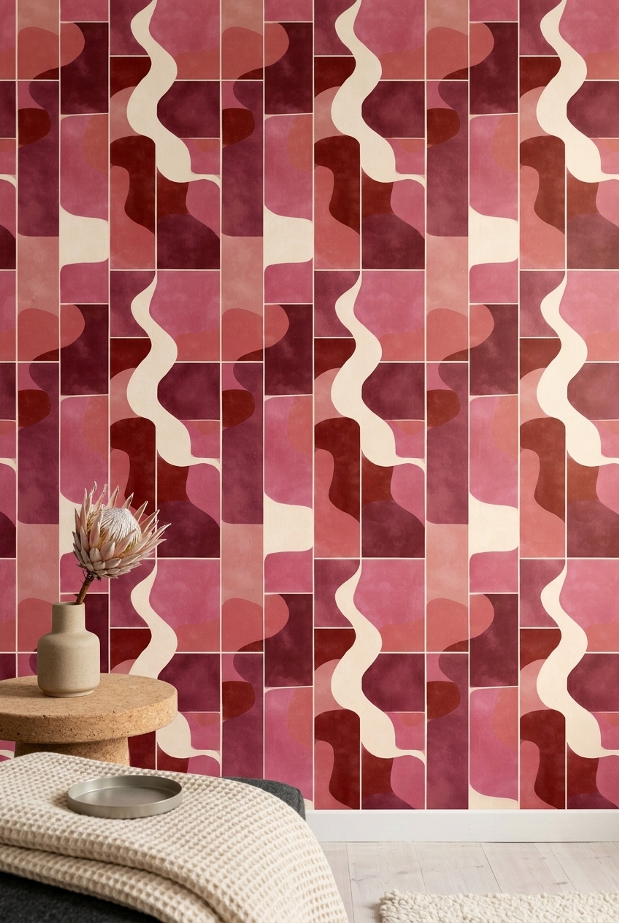 Abstract Wallpaper Geometric Removable Pink Wall Double Roll