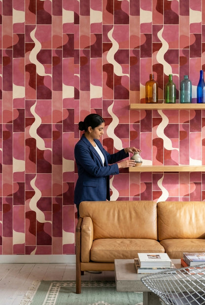 Abstract Wallpaper Geometric Removable Pink Wall Double Roll