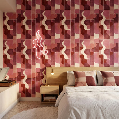 Abstract Wallpaper Geometric Removable Pink Wall Double Roll