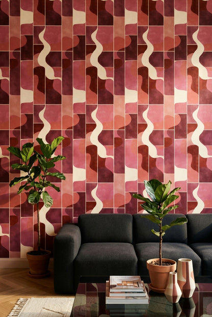 Abstract Wallpaper Geometric Removable Pink Wall Double Roll