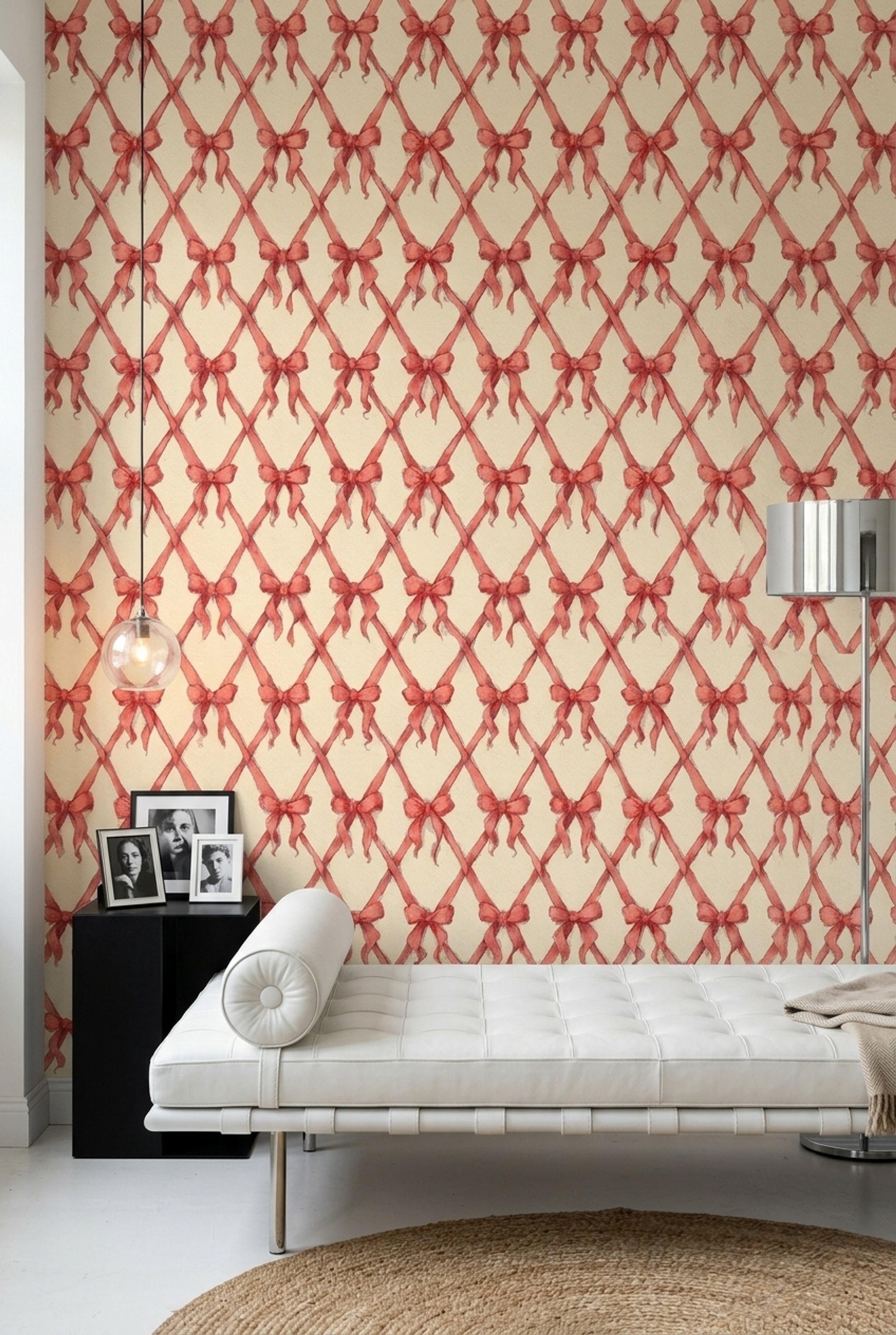 Red Bows Wallpaper Ribbon Lattice Trellis Pattern Removable Wall Decor