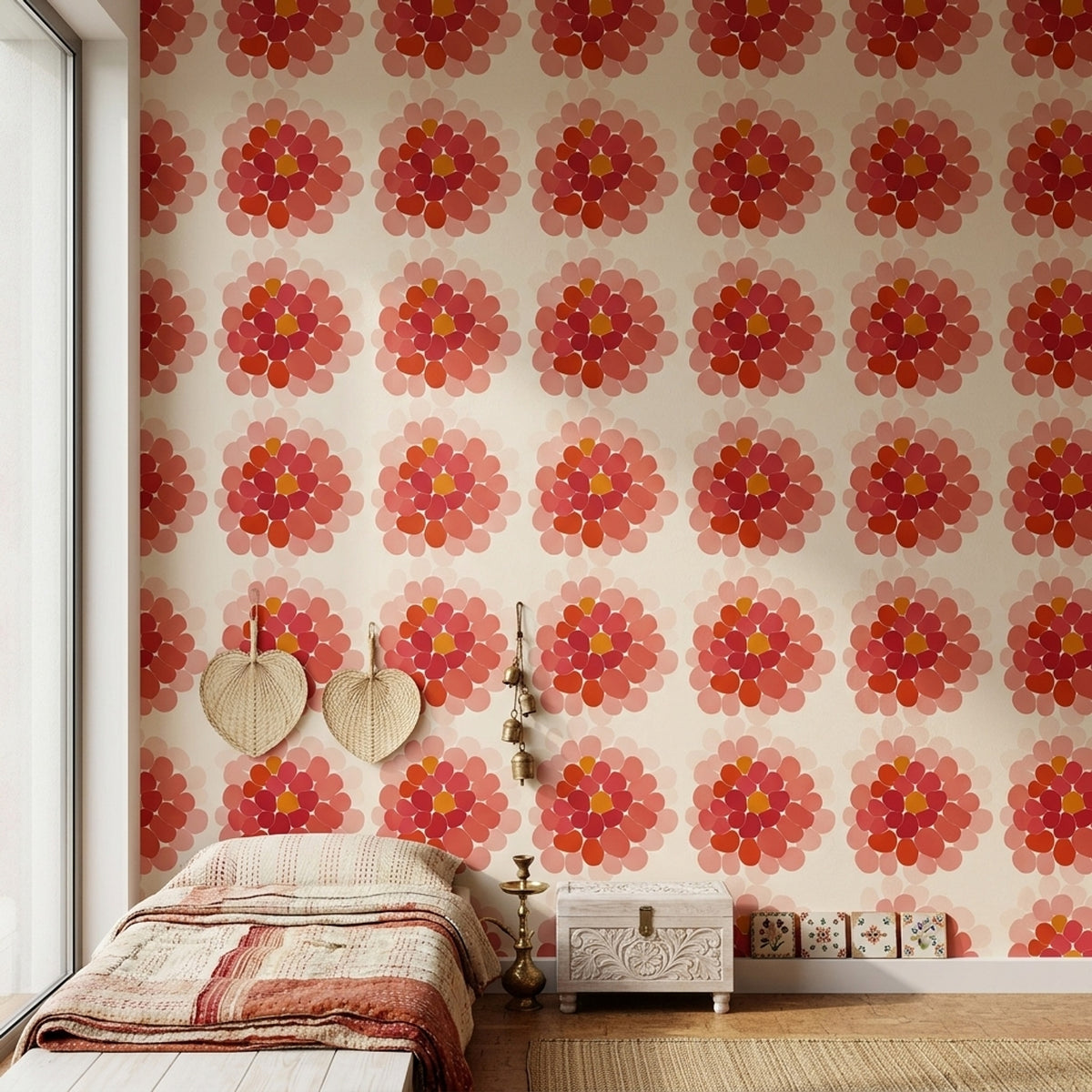 Abstract Floral Wallpaper Pink Petals Removable Coral Wall Double Roll
