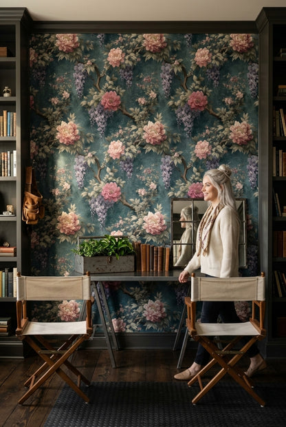 Dark Floral Wallpaper Chinoiserie Removable Vintage Wall Double Roll