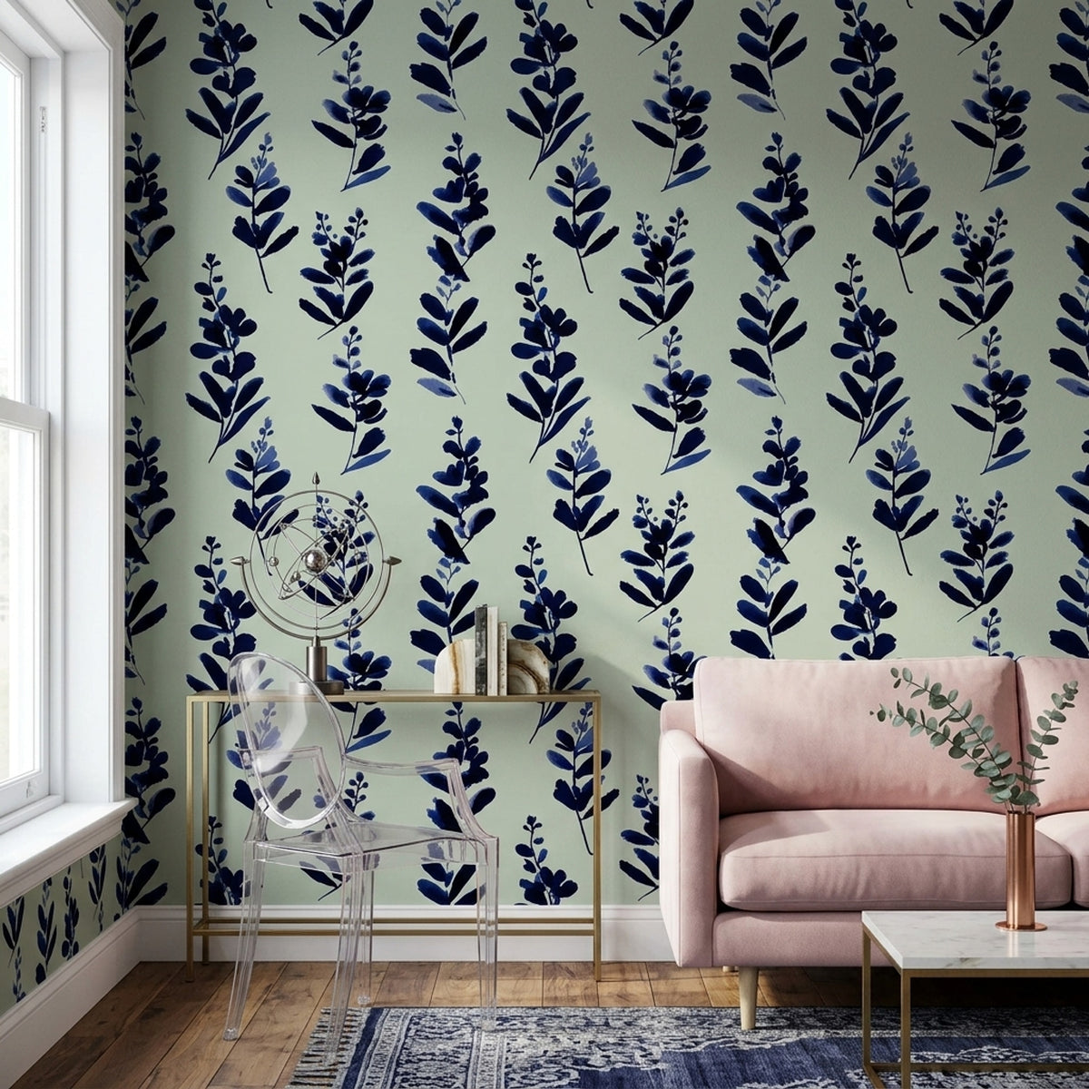 Muted Green Wallpaper Watercolor Botanical Removable Wall Decor