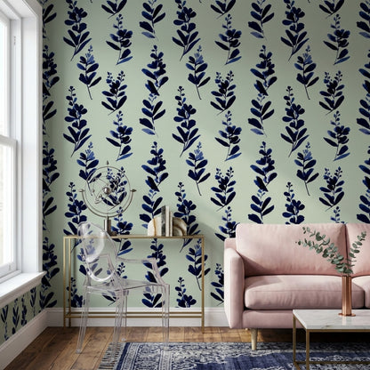 Muted Green Wallpaper Watercolor Botanical Removable Wall Decor