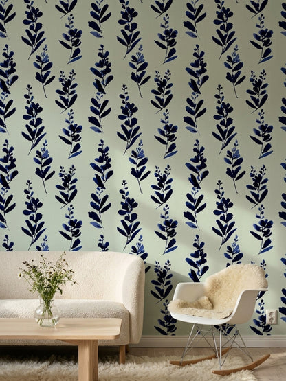 Muted Green Wallpaper Watercolor Botanical Removable Wall Decor