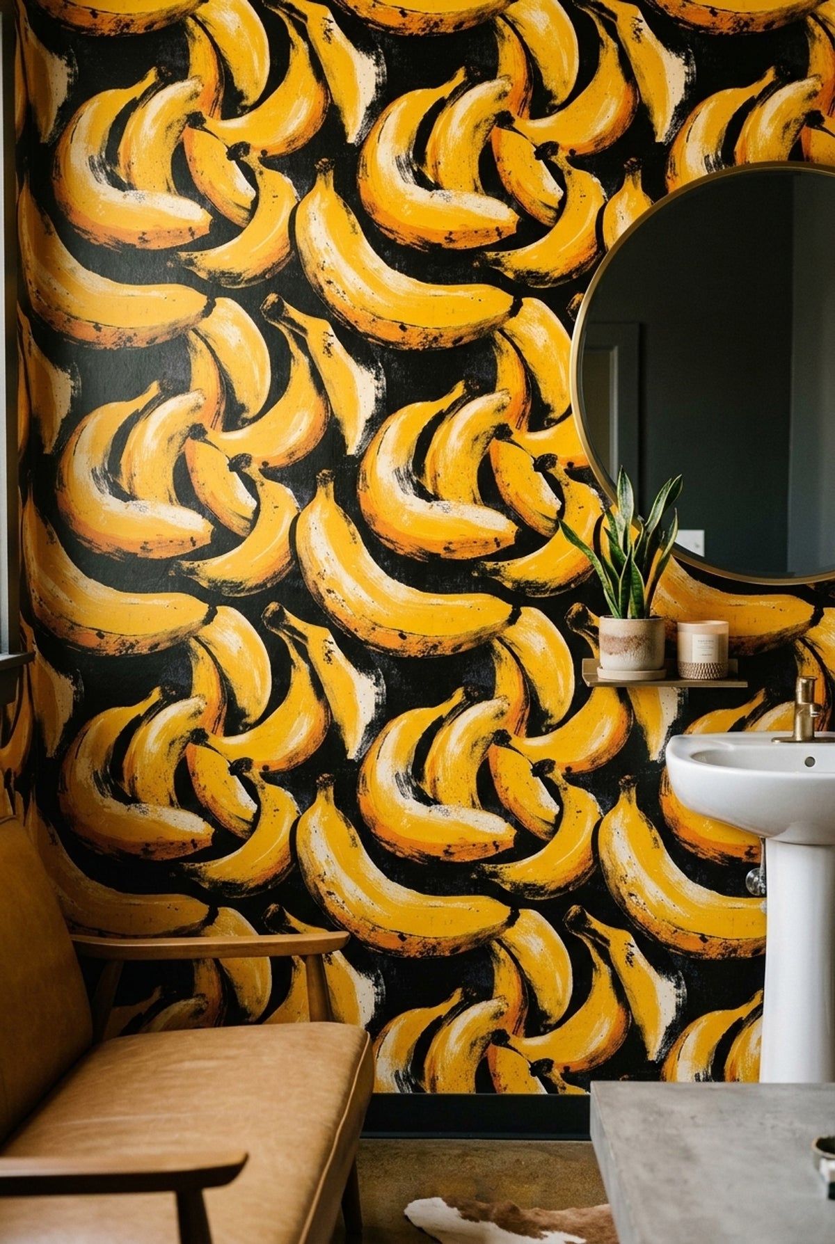 Bananas Wallpaper Tropical Removable Dark Background Wall Double Roll
