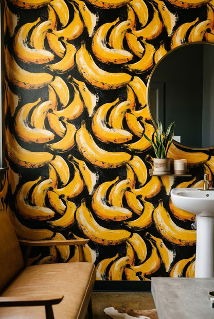 Bananas Wallpaper Tropical Removable Dark Background Wall Double Roll